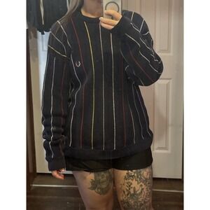 Chaps Ralph Lauren Sweater Mens XL Blue Stripe Knit Cotton Crewneck Made in USA